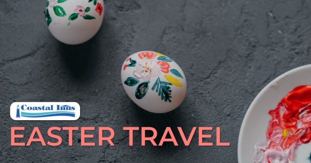 easter-travel banner with easter eggs and "easter travel" heading