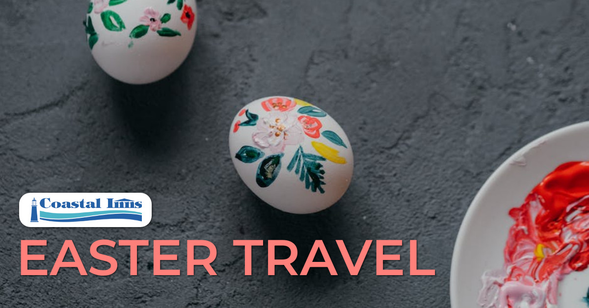 easter-travel banner with easter eggs and "easter travel" heading