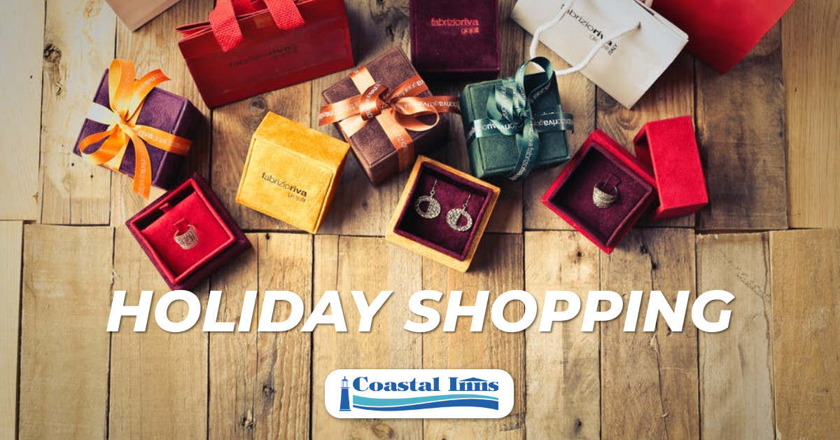 Holiday shopping banner with gifts